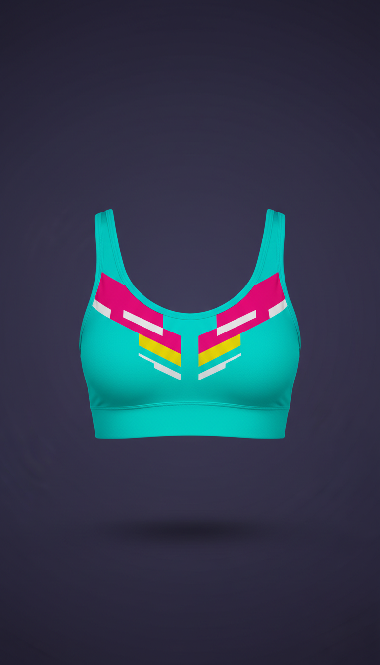 Electric Aqua Bra Shirt With Graphic Accent